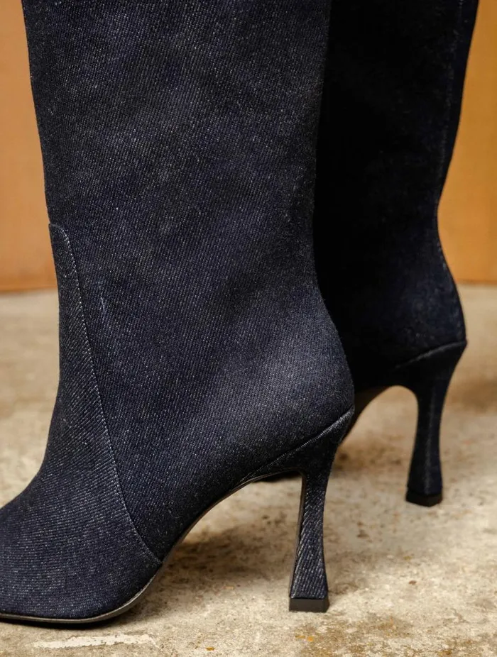 Women Knee High Boots Bobbies Clarisse Raw Denim