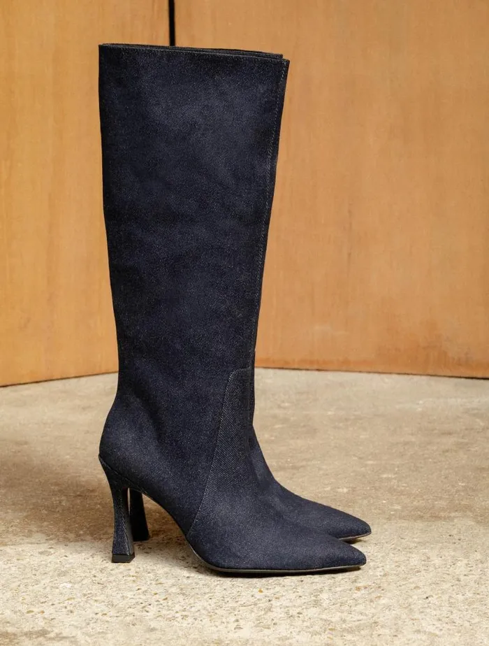 Women Knee High Boots Bobbies Clarisse Raw Denim