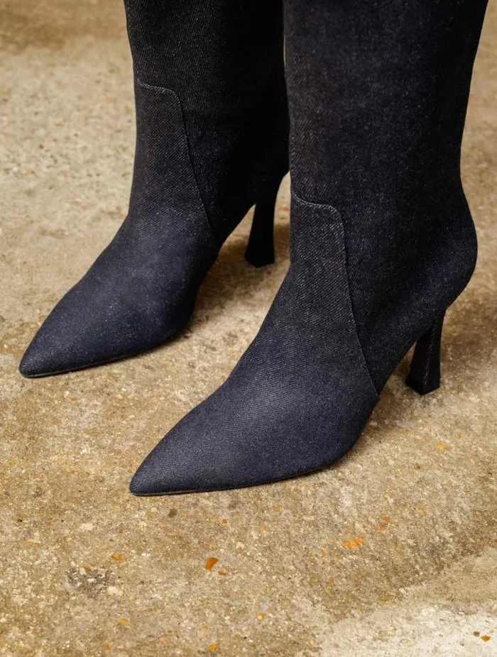Women Knee High Boots Bobbies Clarisse Raw Denim