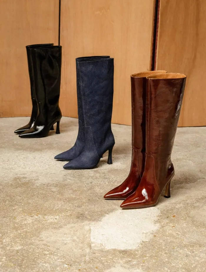 Women Knee High Boots Bobbies Clarisse Raw Denim