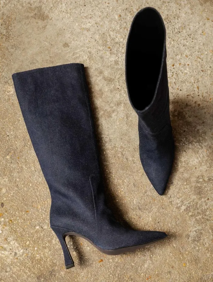 Women Knee High Boots Bobbies Clarisse Raw Denim