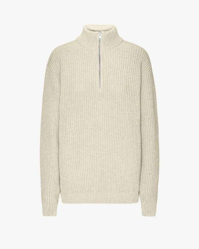 Women Knit Sweaters Colorful Standard Merino Quarter Zip Ivory White