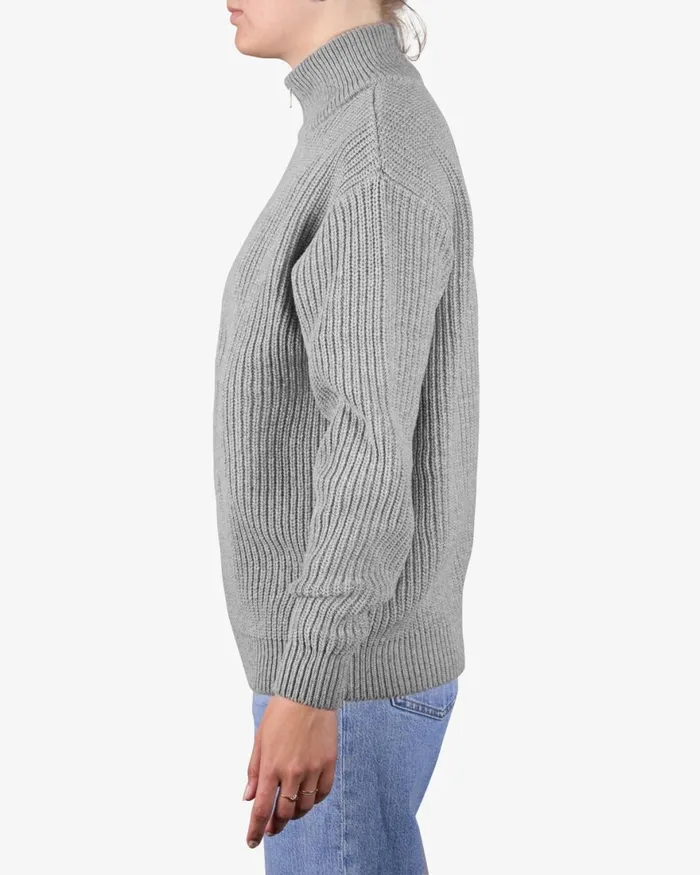 Women Knit Sweaters Colorful Standard Merino Quarter Zip Ivory White