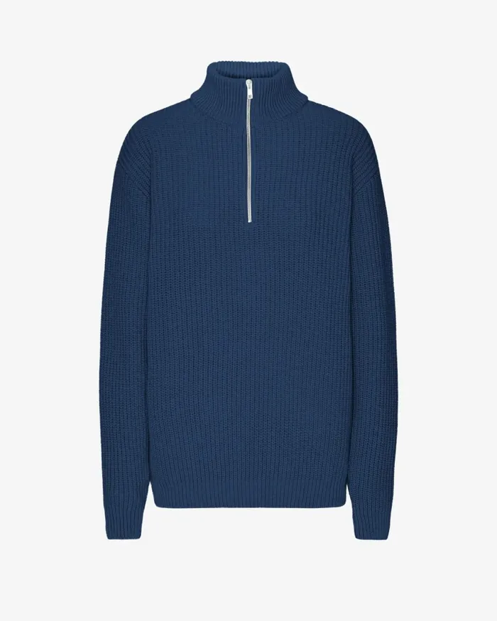 Women Knit Sweaters Colorful Standard Merino Quarter Zip Marine Blue
