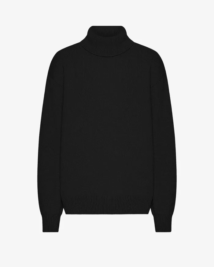 Women Knit Sweaters Colorful Standard Merino Wool Turtleneck Deep Black