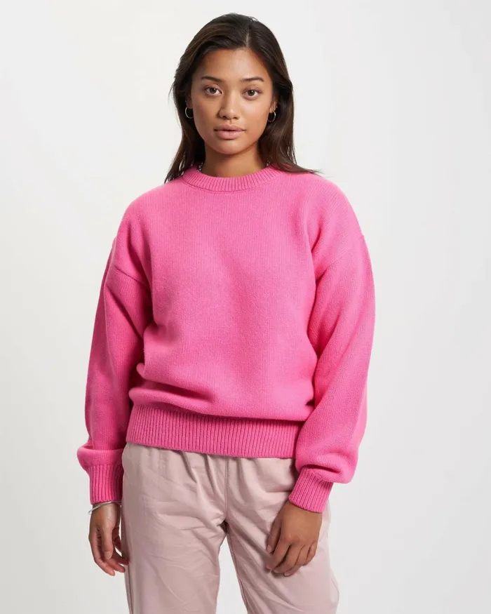 Women Knit Sweaters Colorful Standard Oversized Merino Wool Crew Emerald Green