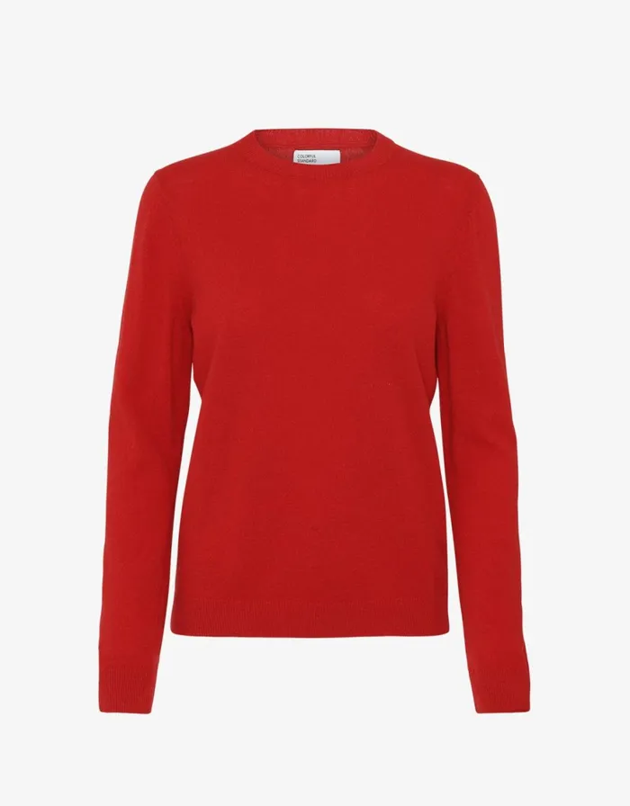 Women Knit Sweaters Colorful Standard Women Light Merino Wool Crew Scarlet Red Women Knit Sweaters Colorful Standard Women Light Merino Wool Crew Scarlet Red