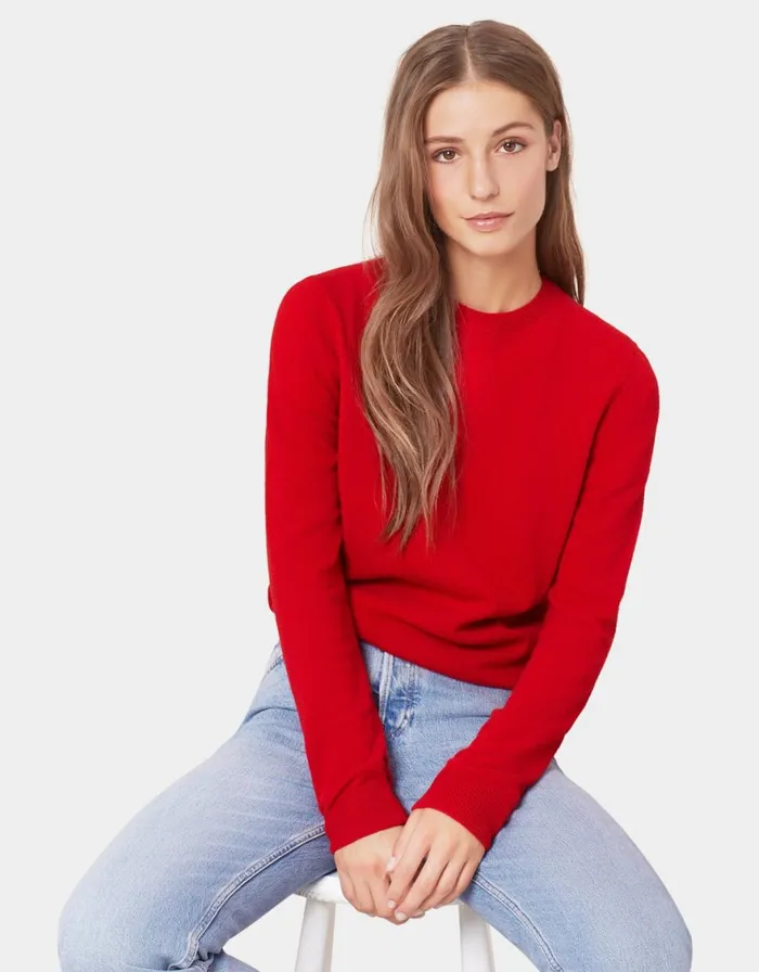 Women Knit Sweaters Colorful Standard Women Light Merino Wool Crew Scarlet Red