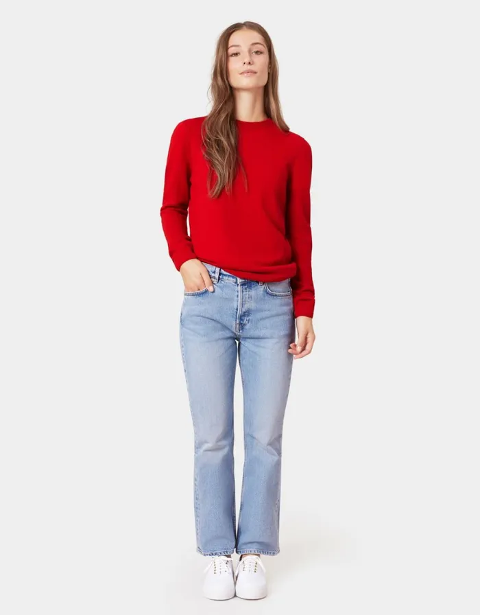 Women Knit Sweaters Colorful Standard Women Light Merino Wool Crew Scarlet Red