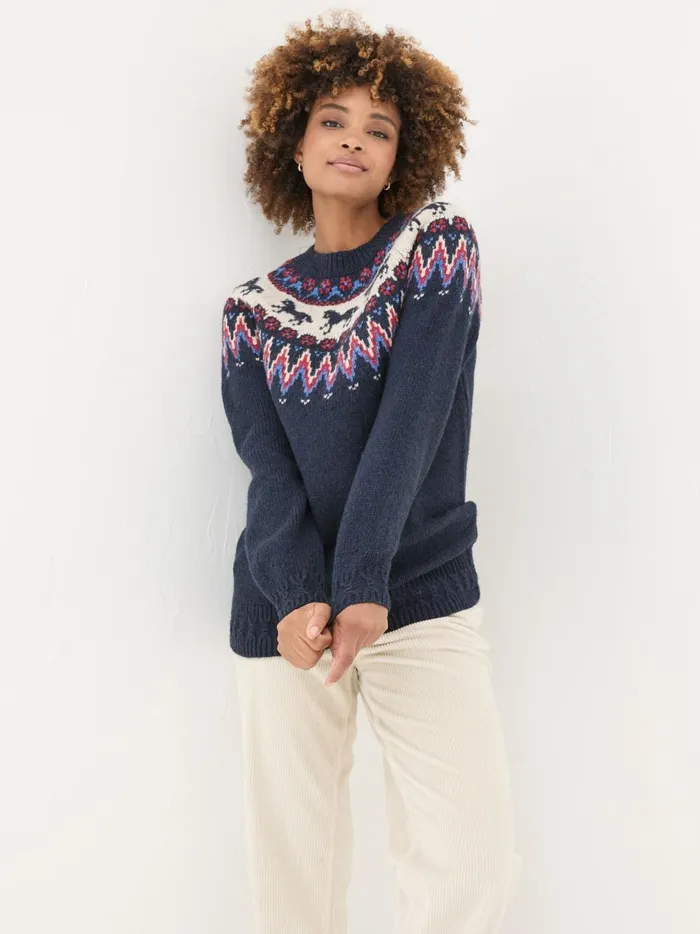 Women Knitwear Fat Face Navy Horse Fairisle Tunic