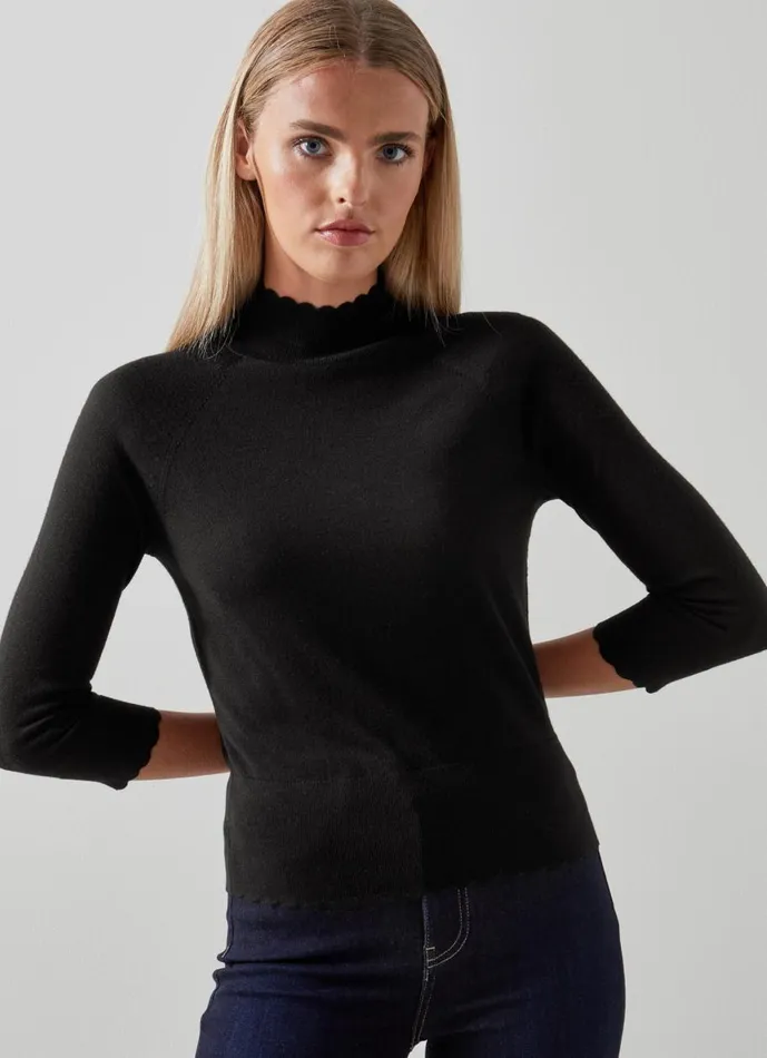 Women Knitwear LKBennett Betty Black Sustainably Sourced Merino Wool Scallop Edge Jumper Black Women Knitwear LKBennett Betty Black Sustainably Sourced Merino Wool Scallop Edge Jumper Black