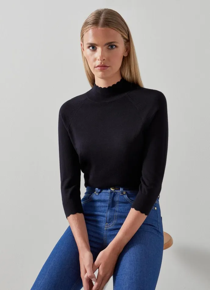 Women Knitwear LKBennett Betty Navy Sustainably Sourced Merino Wool Scallop Edge Jumper Midnight Women Knitwear LKBennett Betty Navy Sustainably Sourced Merino Wool Scallop Edge Jumper Midnight