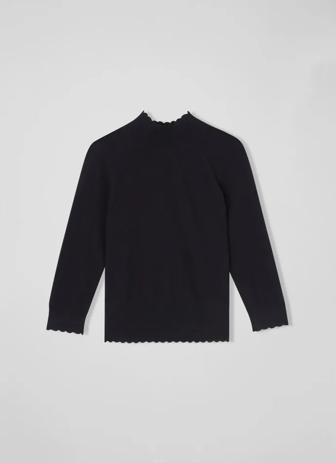 Women Knitwear LKBennett Betty Navy Sustainably Sourced Merino Wool Scallop Edge Jumper Midnight