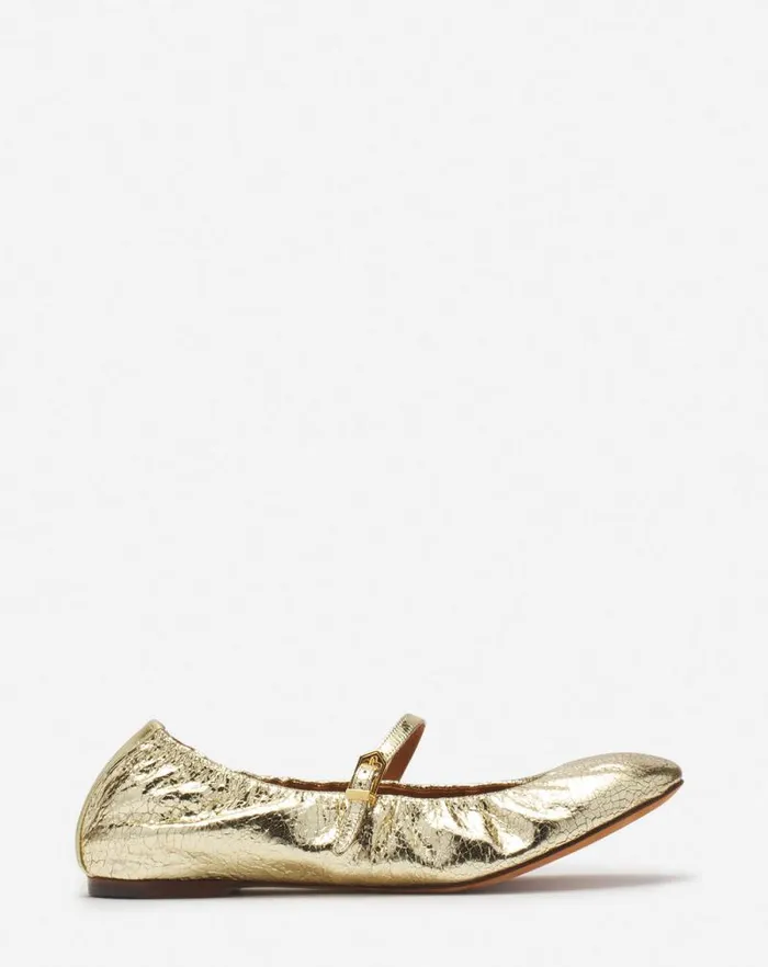 Women Lanvin Ballerinas Mary Jane In Crackled Metallic Leather Gold