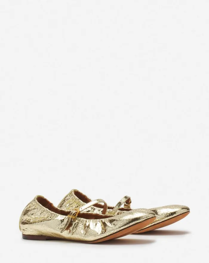 Women Lanvin Ballerinas Mary Jane In Crackled Metallic Leather Gold Women Lanvin Ballerinas Mary Jane In Crackled Metallic Leather Gold