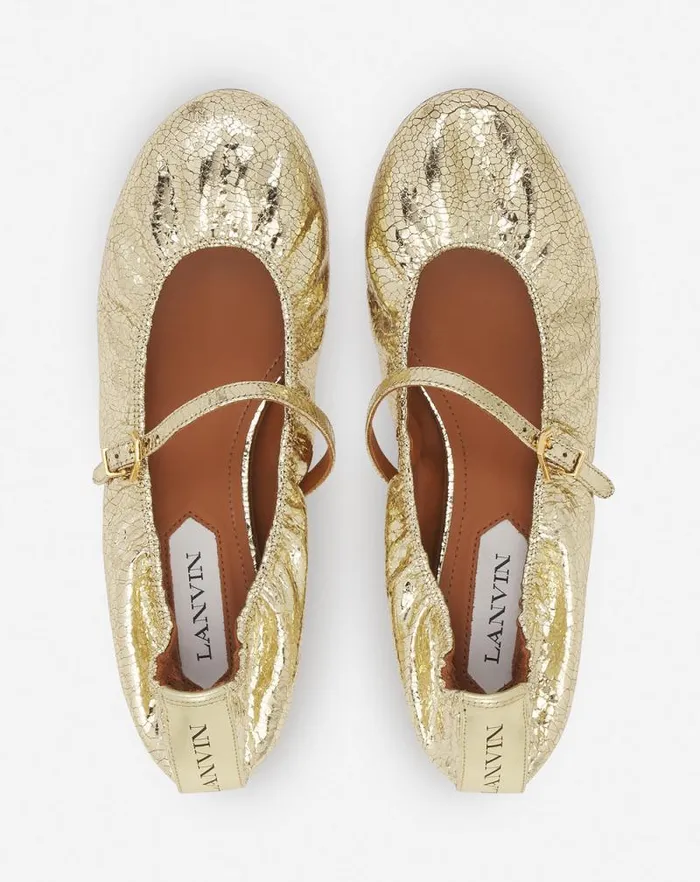 Women Lanvin Ballerinas Mary Jane In Crackled Metallic Leather Gold Women Lanvin Ballerinas Mary Jane In Crackled Metallic Leather Gold