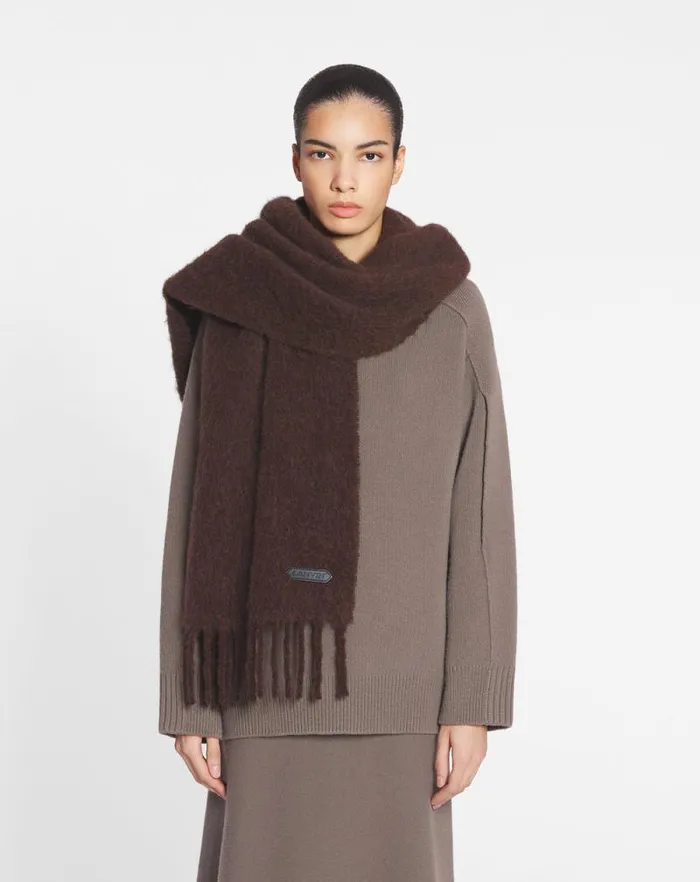 Women Lanvin Silks and Scarves Lanvin Fringed Scarf In Wool Dark Brown Women Lanvin Silks and Scarves Lanvin Fringed Scarf In Wool Dark Brown