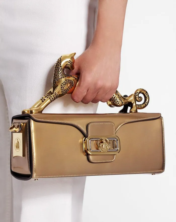 Women Lanvin Tote Bags and Top Handle Bags Medium Pencil Cat Bag In Metallic Leather Gold