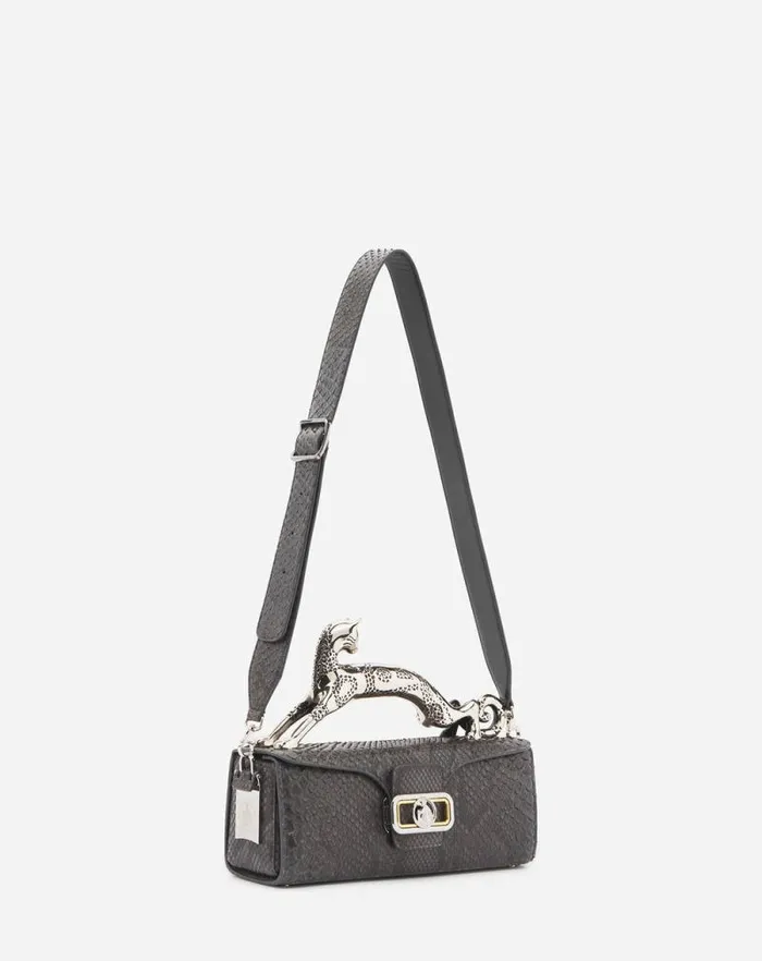 Women Lanvin Tote Bags and Top Handle Bags Medium Pencil Cat Bag In Python Anthracite Women Lanvin Tote Bags and Top Handle Bags Medium Pencil Cat Bag In Python Anthracite