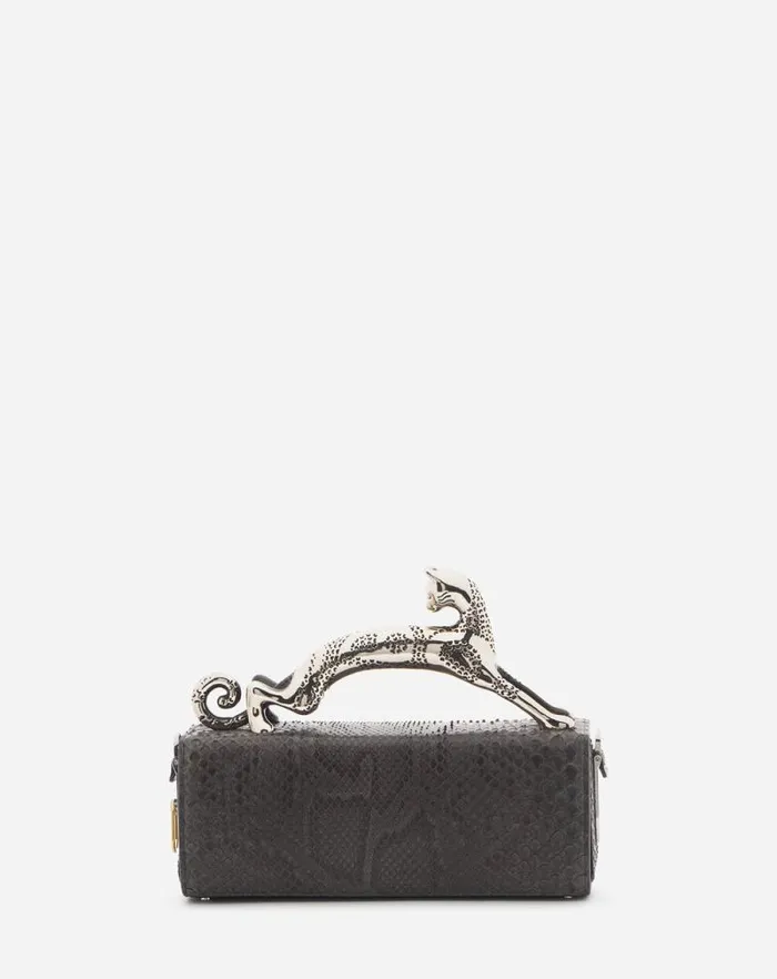 Women Lanvin Tote Bags and Top Handle Bags Medium Pencil Cat Bag In Python Anthracite Women Lanvin Tote Bags and Top Handle Bags Medium Pencil Cat Bag In Python Anthracite