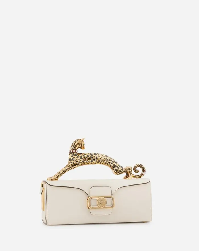 Women Lanvin Tote Bags and Top Handle Bags Pencil Cat Bag In Shiny Calfskin Leather And Rhinestones Ivory Women Lanvin Tote Bags and Top Handle Bags Pencil Cat Bag In Shiny Calfskin Leather And Rhinestones Ivory
