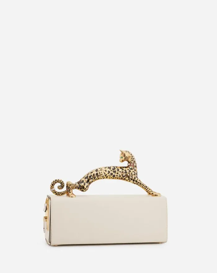 Women Lanvin Tote Bags and Top Handle Bags Pencil Cat Bag In Shiny Calfskin Leather And Rhinestones Ivory Women Lanvin Tote Bags and Top Handle Bags Pencil Cat Bag In Shiny Calfskin Leather And Rhinestones Ivory