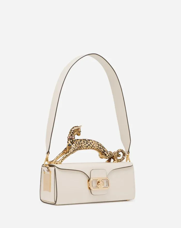 Women Lanvin Tote Bags and Top Handle Bags Pencil Cat Bag In Shiny Calfskin Leather And Rhinestones Ivory Women Lanvin Tote Bags and Top Handle Bags Pencil Cat Bag In Shiny Calfskin Leather And Rhinestones Ivory