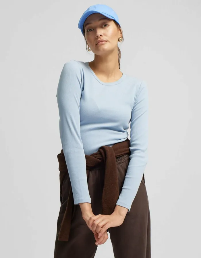 Women Long Sleeve Tops Colorful Standard Women Organic Rib LS TShirt Coffee Brown