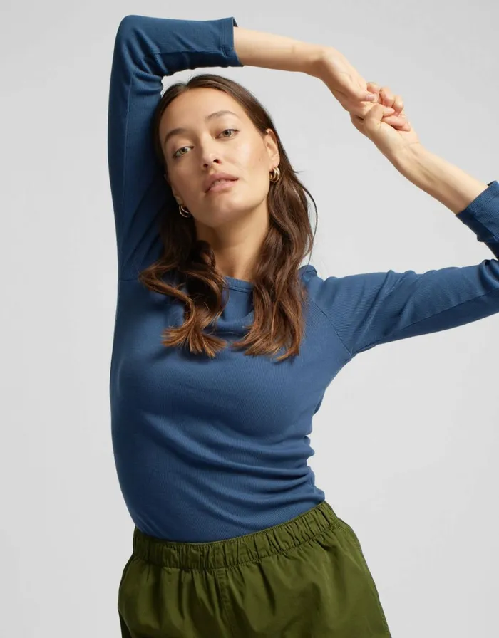 Women Long Sleeve Tops Colorful Standard Women Organic Rib LS TShirt Polar Blue