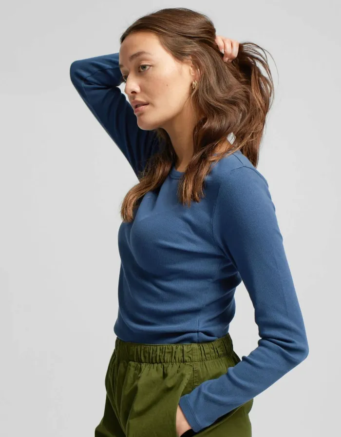 Women Long Sleeve Tops Colorful Standard Women Organic Rib LS TShirt Polar Blue
