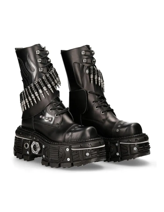 WomenMen Boot Black Imperfect With Laces M297C4 New Rock Boots