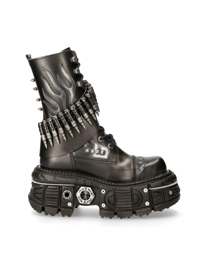 WomenMen Boot Black Imperfect With Laces M297C4 New Rock Boots WomenMen Boot Black Imperfect With Laces M297C4 New Rock Boots
