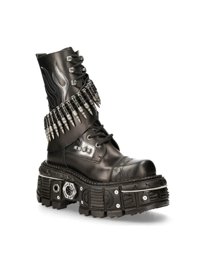 WomenMen Boot Black Imperfect With Laces M297C4 New Rock Boots WomenMen Boot Black Imperfect With Laces M297C4 New Rock Boots