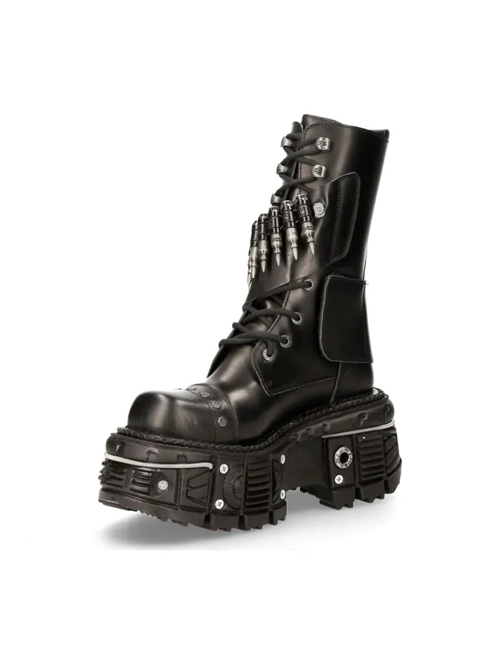 WomenMen Boot Black Imperfect With Laces M297C4 New Rock Boots WomenMen Boot Black Imperfect With Laces M297C4 New Rock Boots