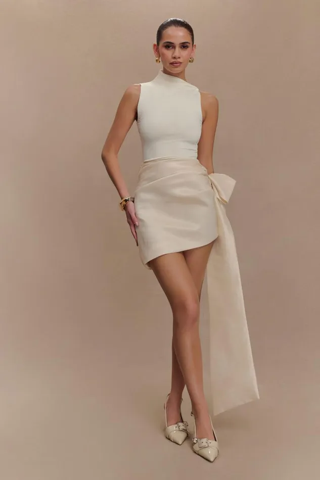 Women Meshki Bottoms Becca Taffeta Mini Skirt With Tie 8211 Ivory