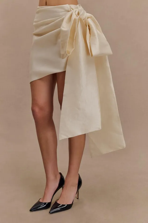 Women Meshki Bottoms Becca Taffeta Mini Skirt With Tie 8211 Ivory