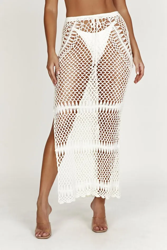 Women Meshki Bottoms Bonnie Crochet Maxi Skirt 8211 White