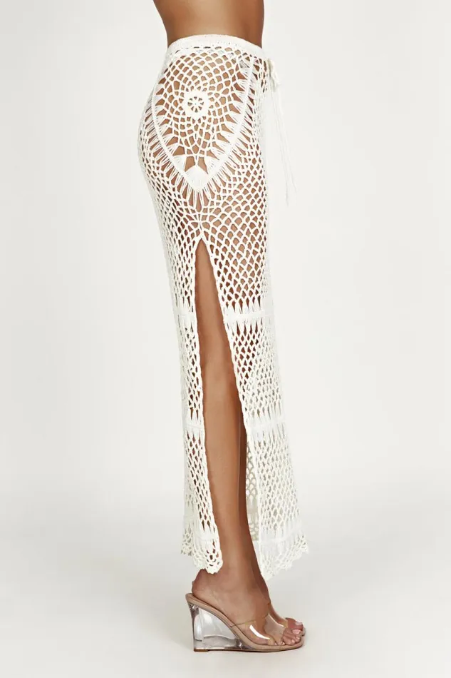 Women Meshki Bottoms Bonnie Crochet Maxi Skirt 8211 White