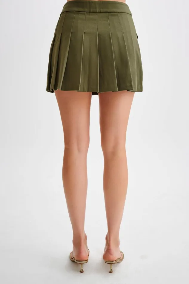 Women Meshki Bottoms Brigitte Pleated Mini Skirt With Pocket 8211 Military Olive