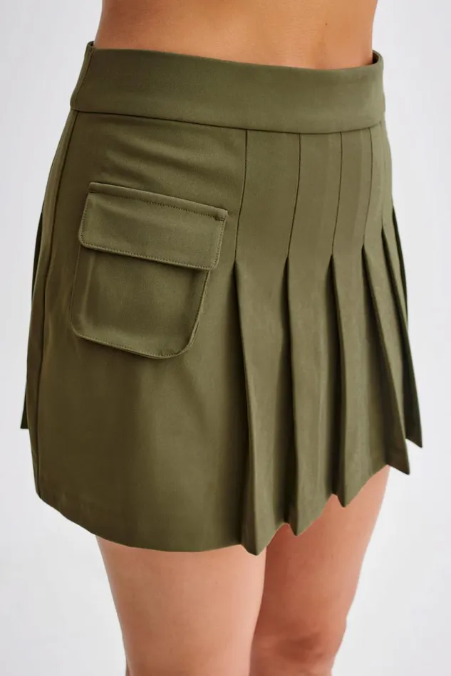 Women Meshki Bottoms Brigitte Pleated Mini Skirt With Pocket 8211 Military Olive