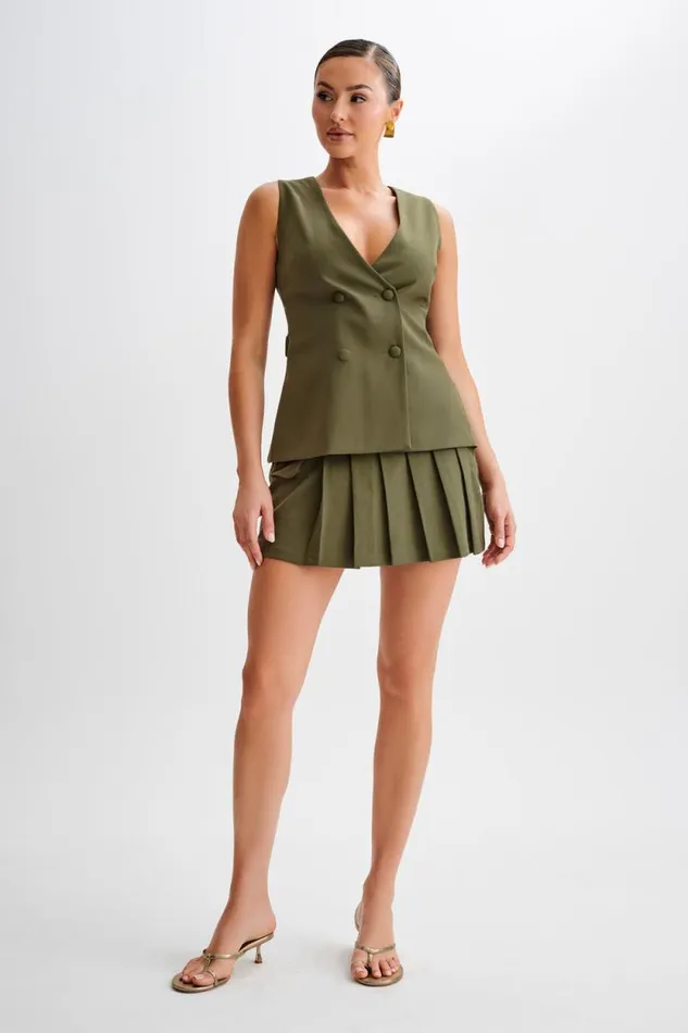 Women Meshki Bottoms Brigitte Pleated Mini Skirt With Pocket 8211 Military Olive