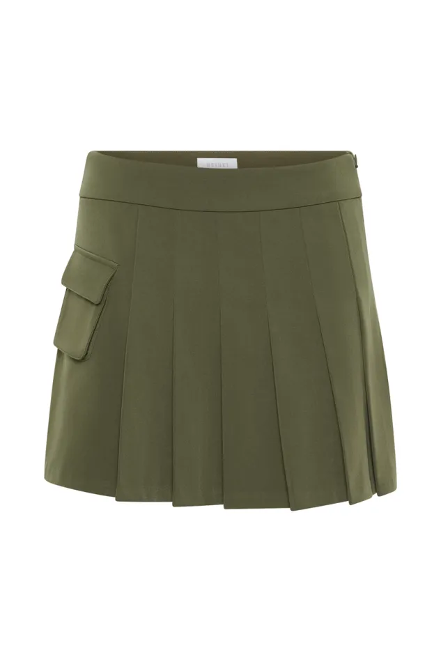 Women Meshki Bottoms Brigitte Pleated Mini Skirt With Pocket 8211 Military Olive