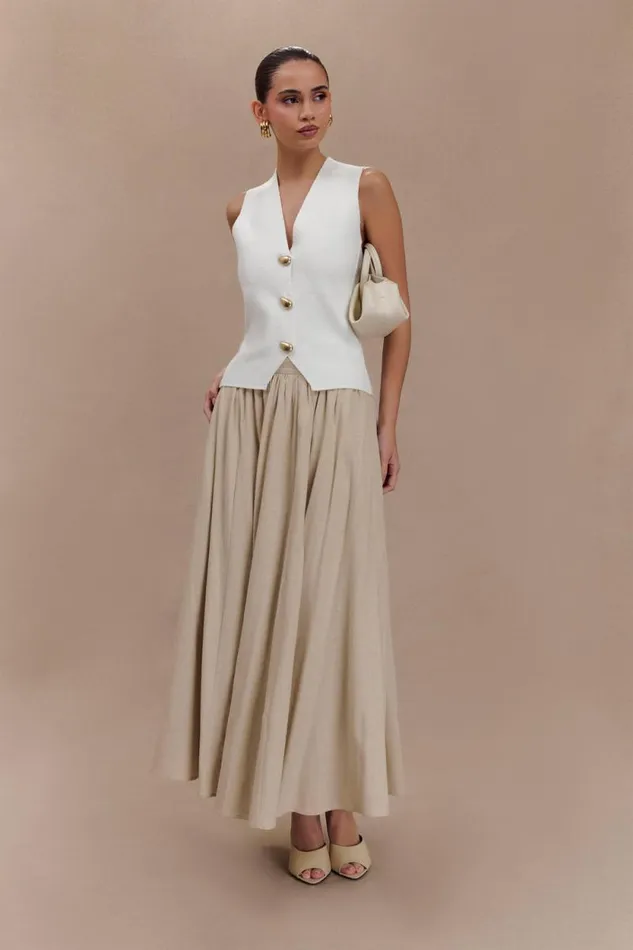 Women Meshki Bottoms Clarence Linen ALine Maxi Skirt 8211 Natural