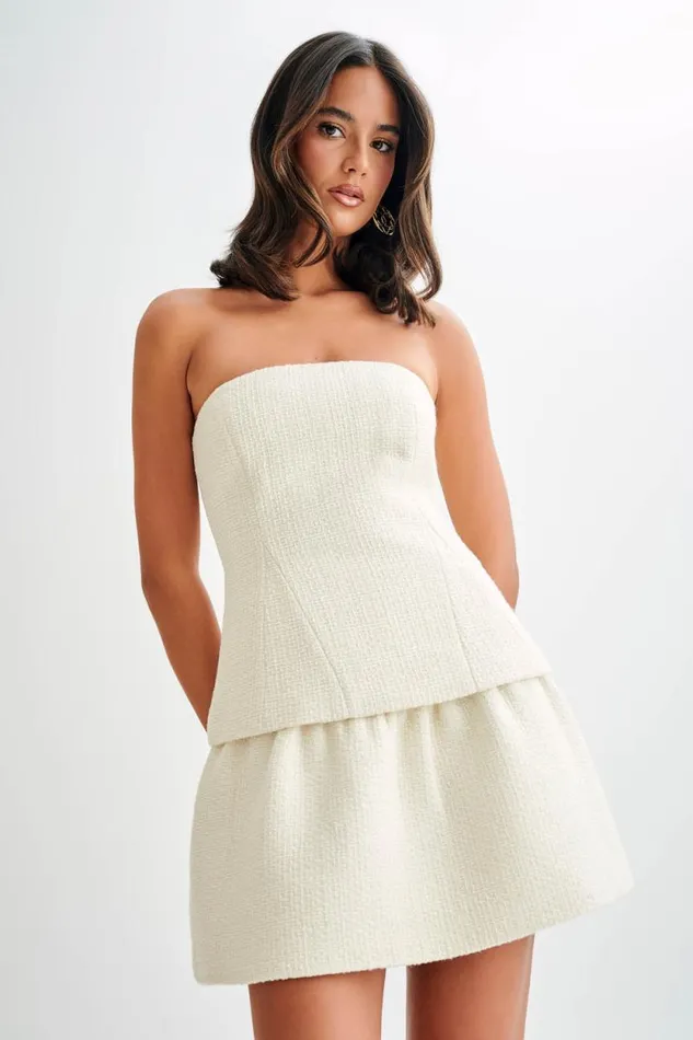 Women Meshki Bottoms Cyrus Gathered Boucle Mini Skirt 8211 Ivory