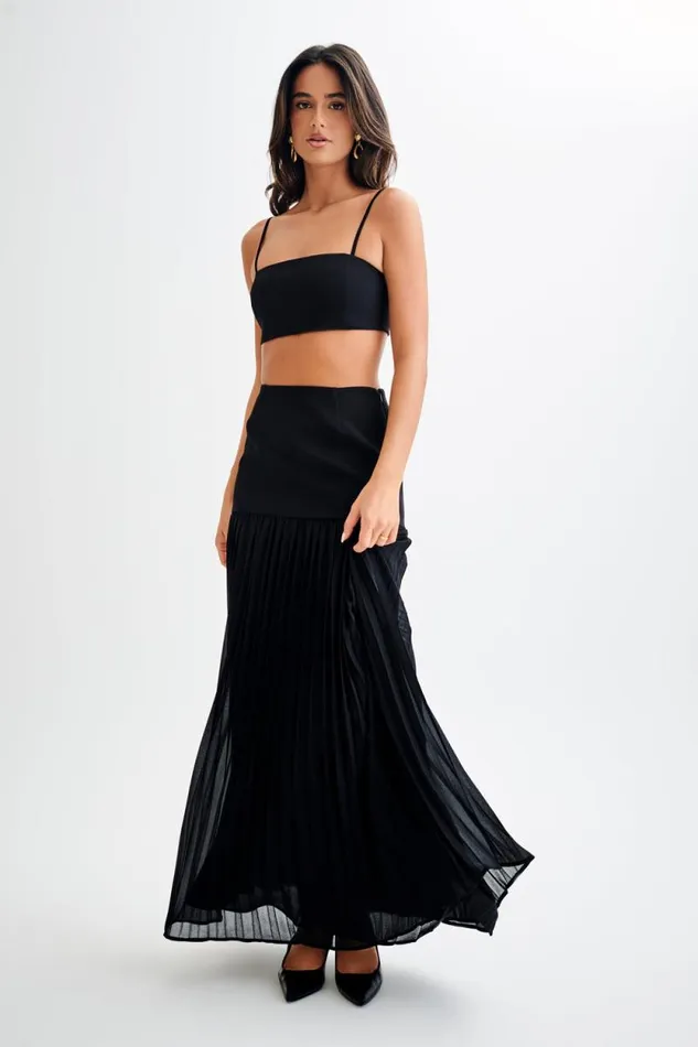 Women Meshki Bottoms Jillian Pleated Maxi Skirt 8211 Black