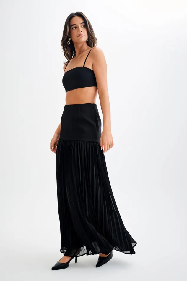 Women Meshki Bottoms Jillian Pleated Maxi Skirt 8211 Black