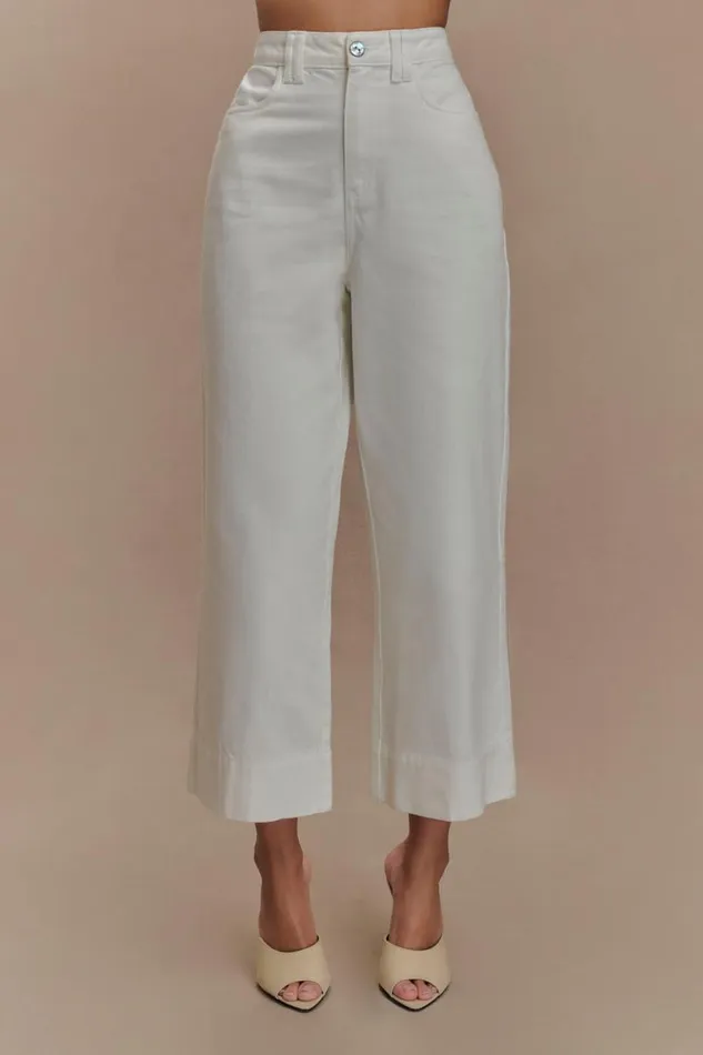 Women Meshki Bottoms Kaitlyn Cropped Wide Leg Jeans 8211 White