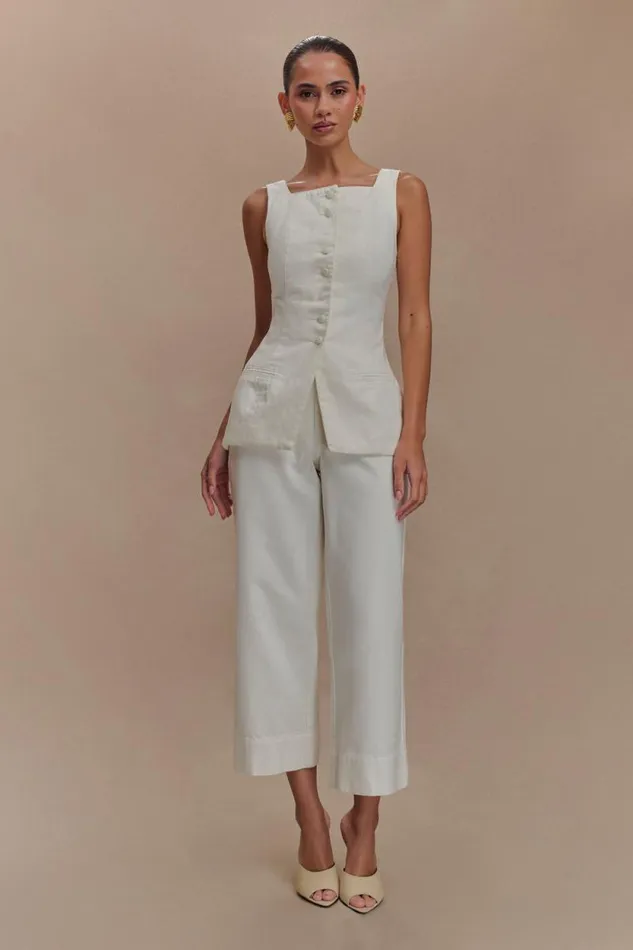 Women Meshki Bottoms Kaitlyn Cropped Wide Leg Jeans 8211 White