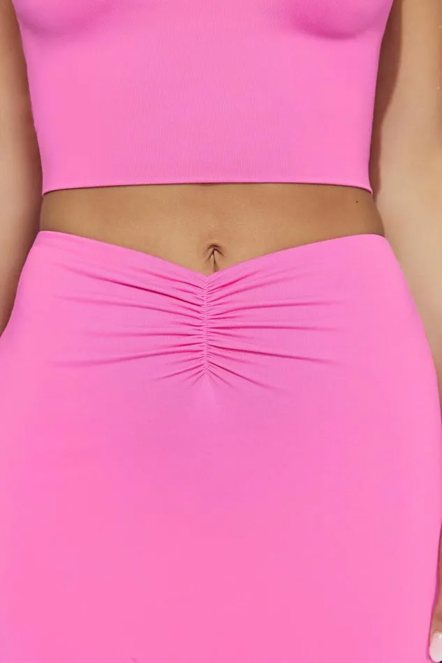 Women Meshki Bottoms Kara Ruched Front Mini Skirt 8211 Bubblegum Pink
