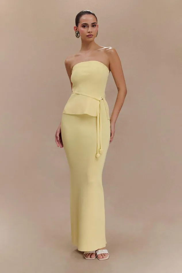 Women Meshki Bottoms Keaton Fishtail Knit Maxi Skirt 8211 Lemon